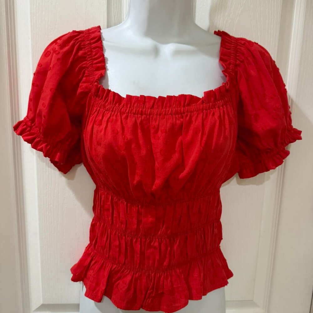 NWT RED PEASANT BLOUSE FROM SELF CONTRAST